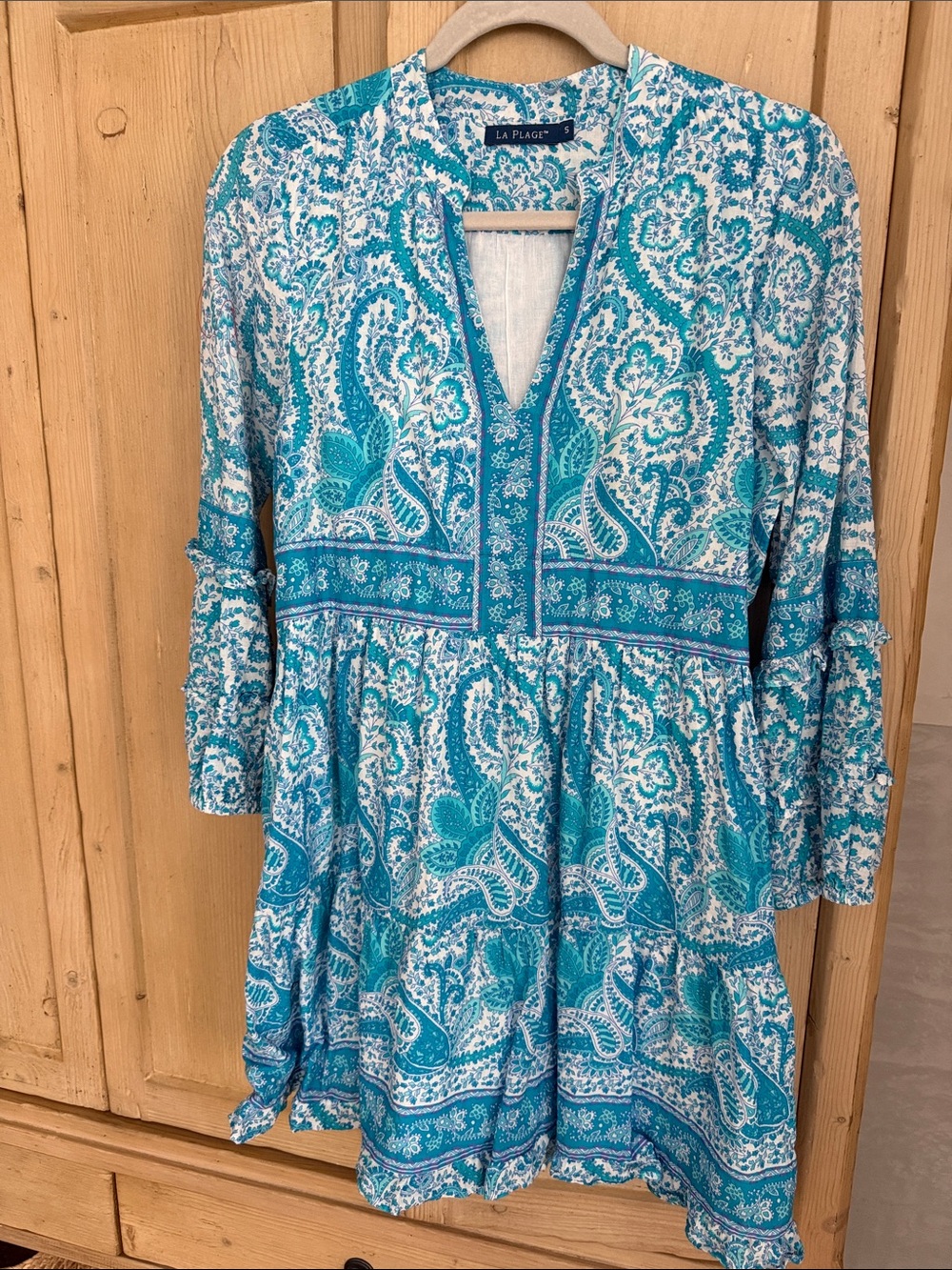 Petite La Plage Turquoise & White Paisley Tunic Dress w/pockets